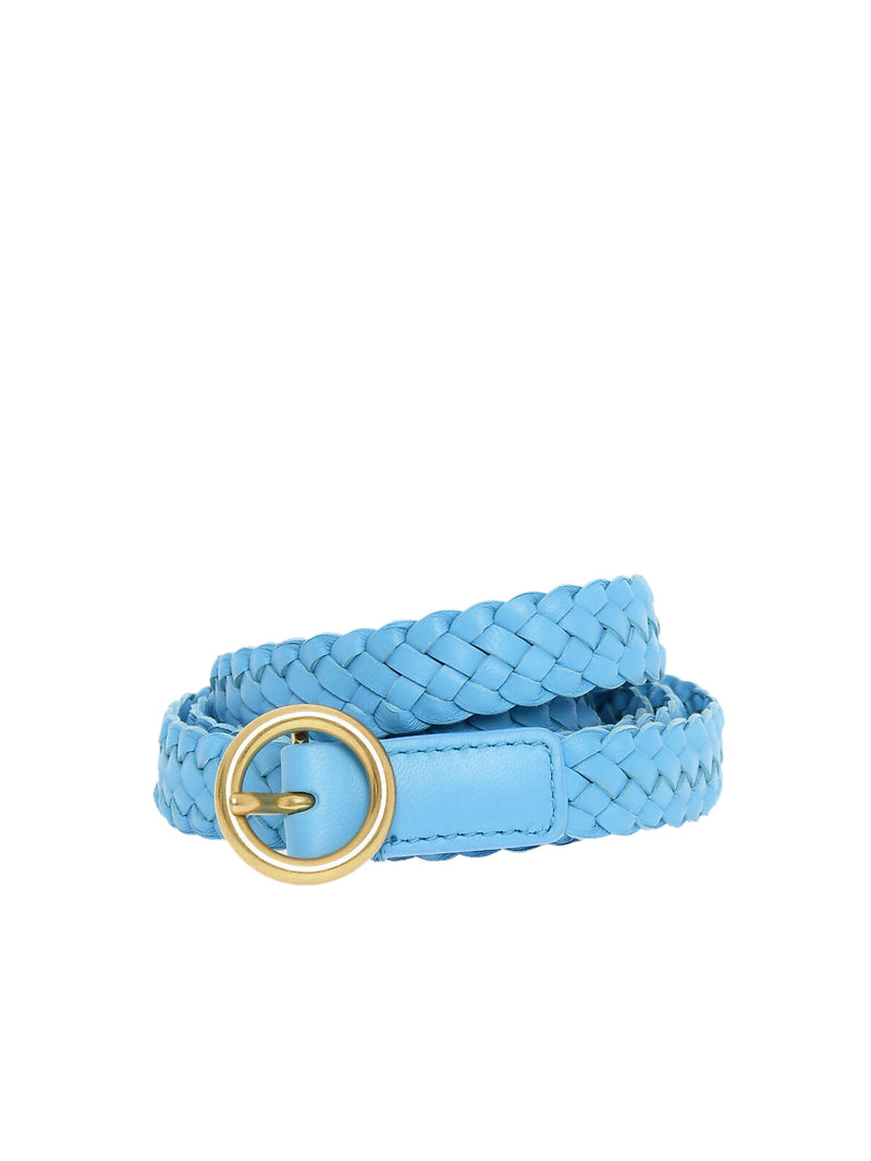 Bottega Veneta Intrecciato Nappa Belt — Blue Leather