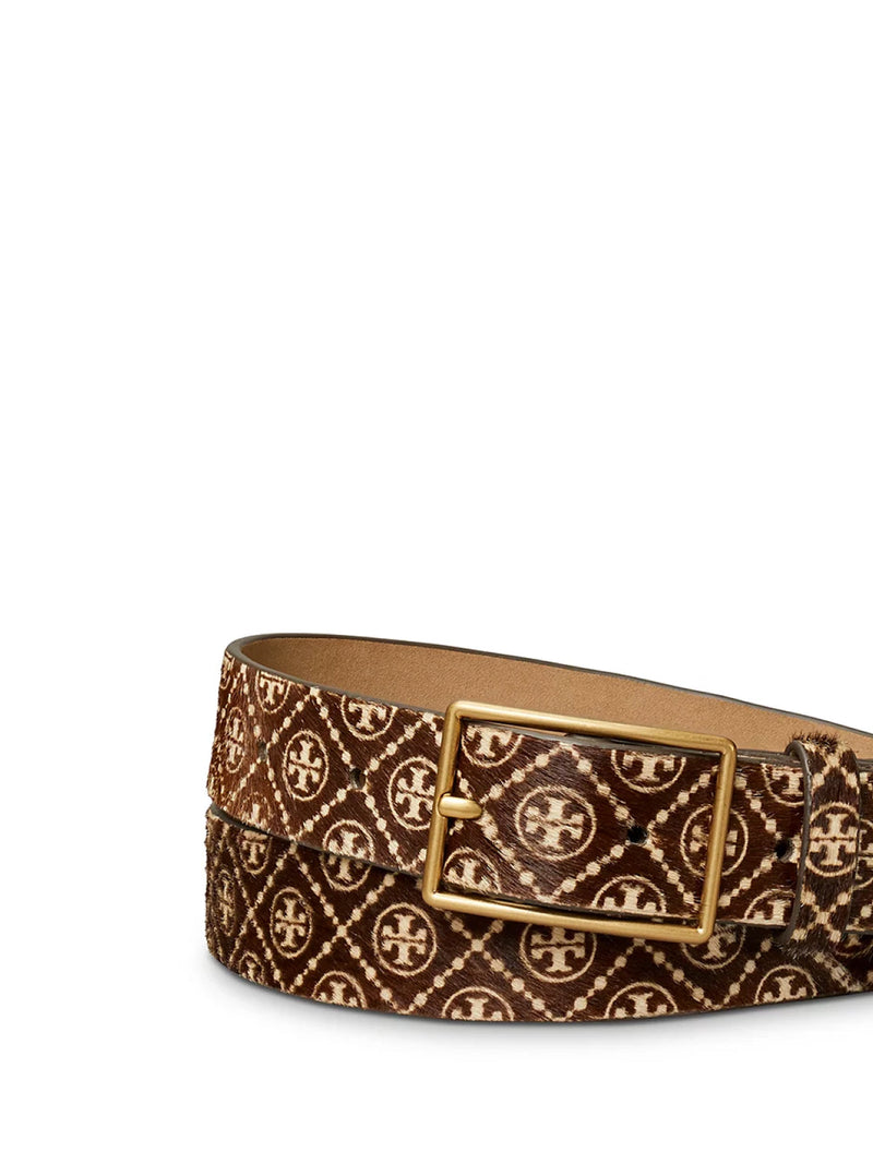 Tory Burch T Monogram Haircalf Belt — Brown Calf Hair