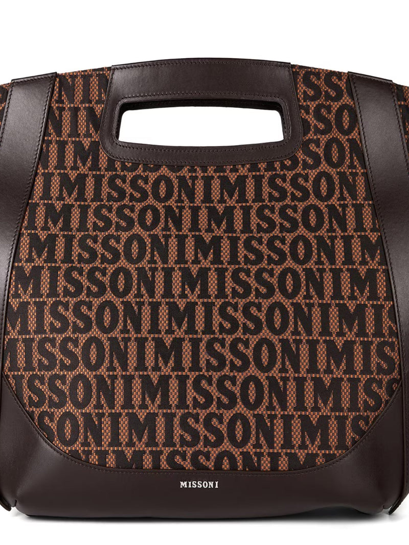 Missoni Logo Jacquard Tote Bag — Brown Wool