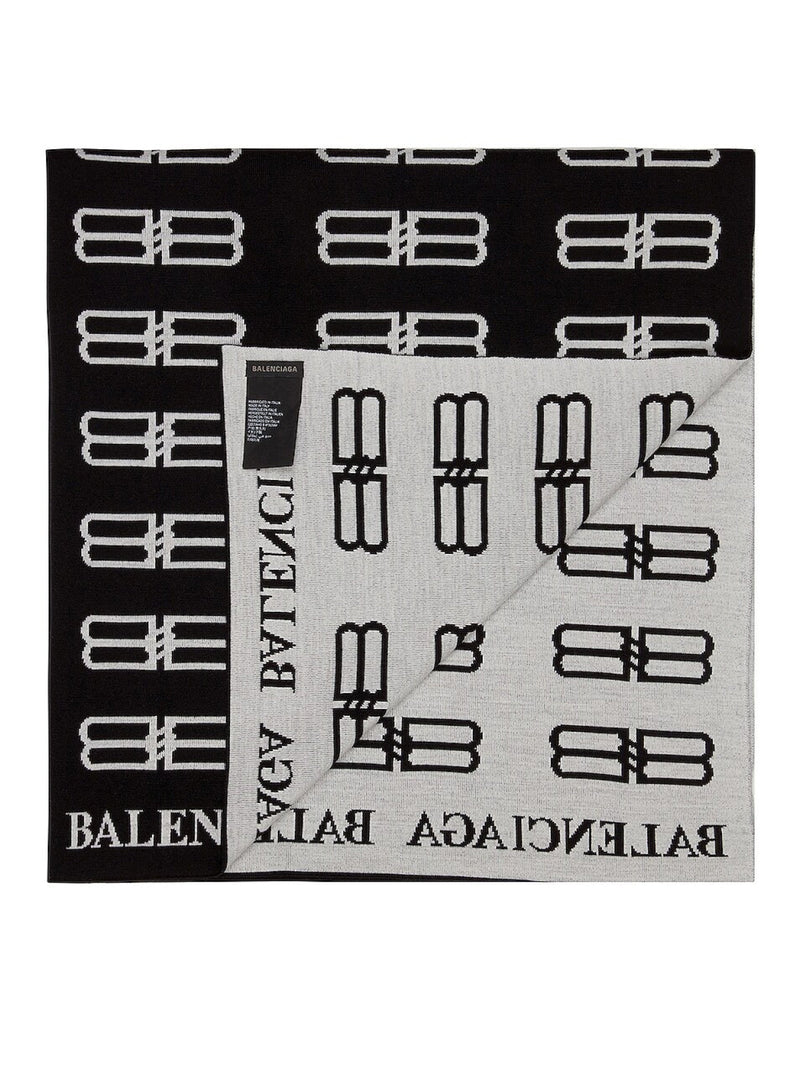 Balenciaga Bb Monogram Logo Blanket Scarf — Black Wool Scarfs
