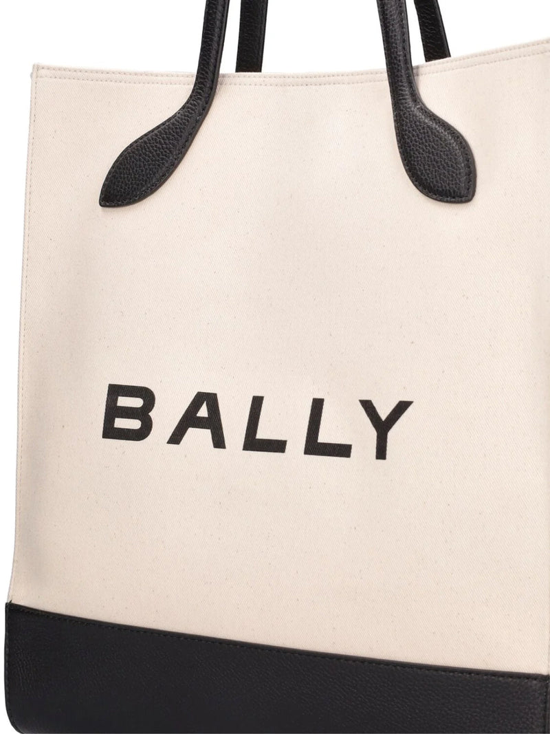 Bally Two-Tone Leather & Canvas Tote Bag — Beige Textile