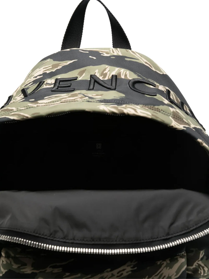 Givenchy Tiger-Stripe Camouflage Logo Backpack — Multicolor Polyester