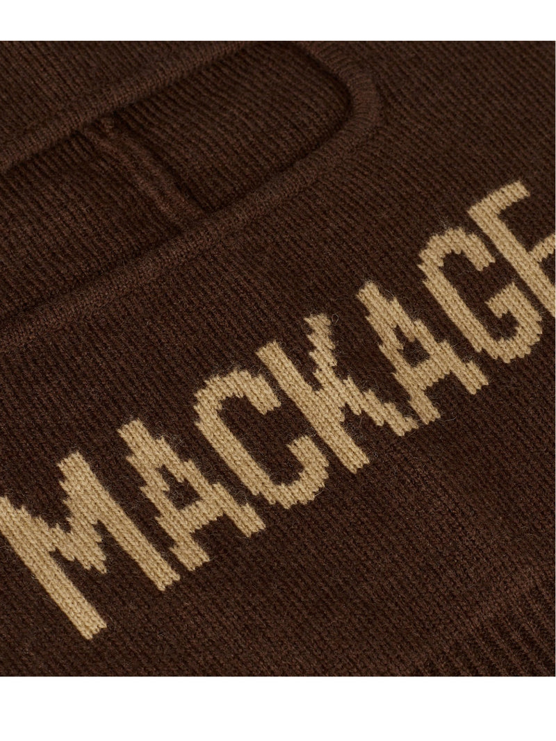 Mackage Balacoffee Logo-Jacquard Balaclava — Brown Merino Wool Beanies