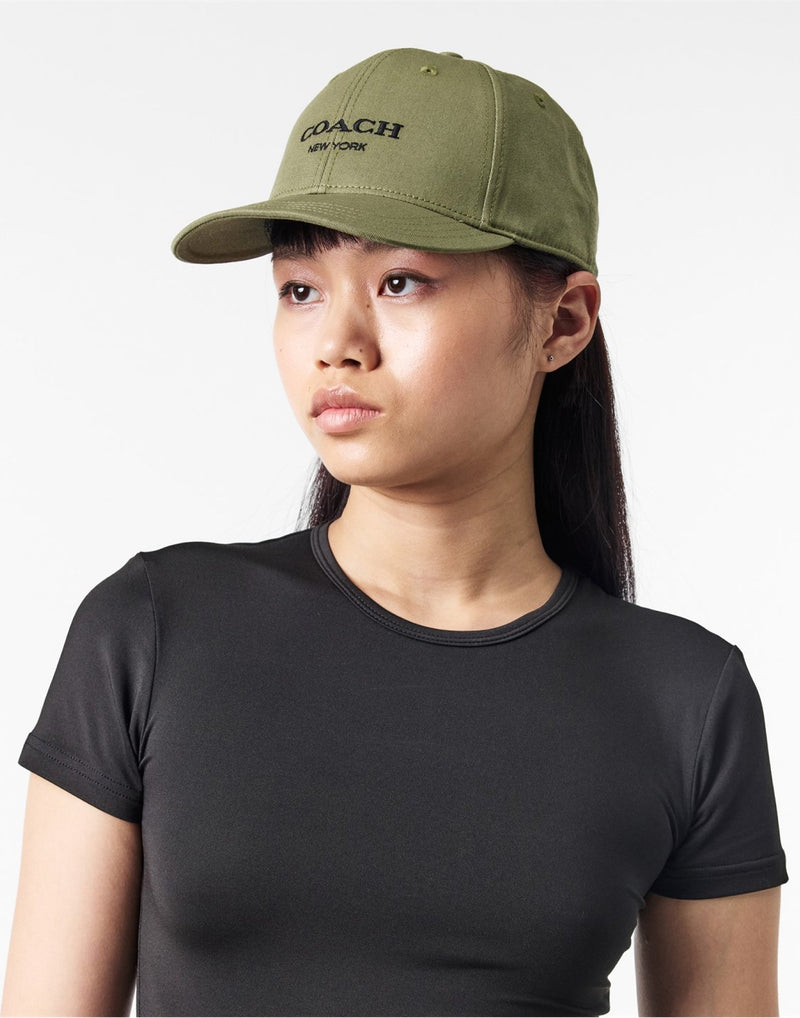 Coach Ch409mgr Embroidered Logo Baseball Cap — Green Cotton Caps