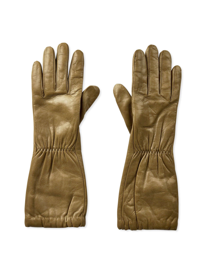 Bottega Veneta Embossed Logo Leather Gloves — Green
