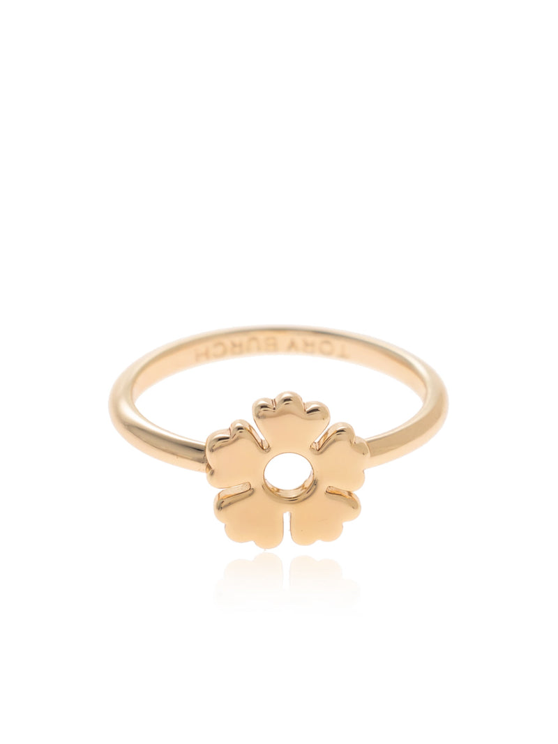 Tory Burch Logo Clover Ring — Gold Brass Rings