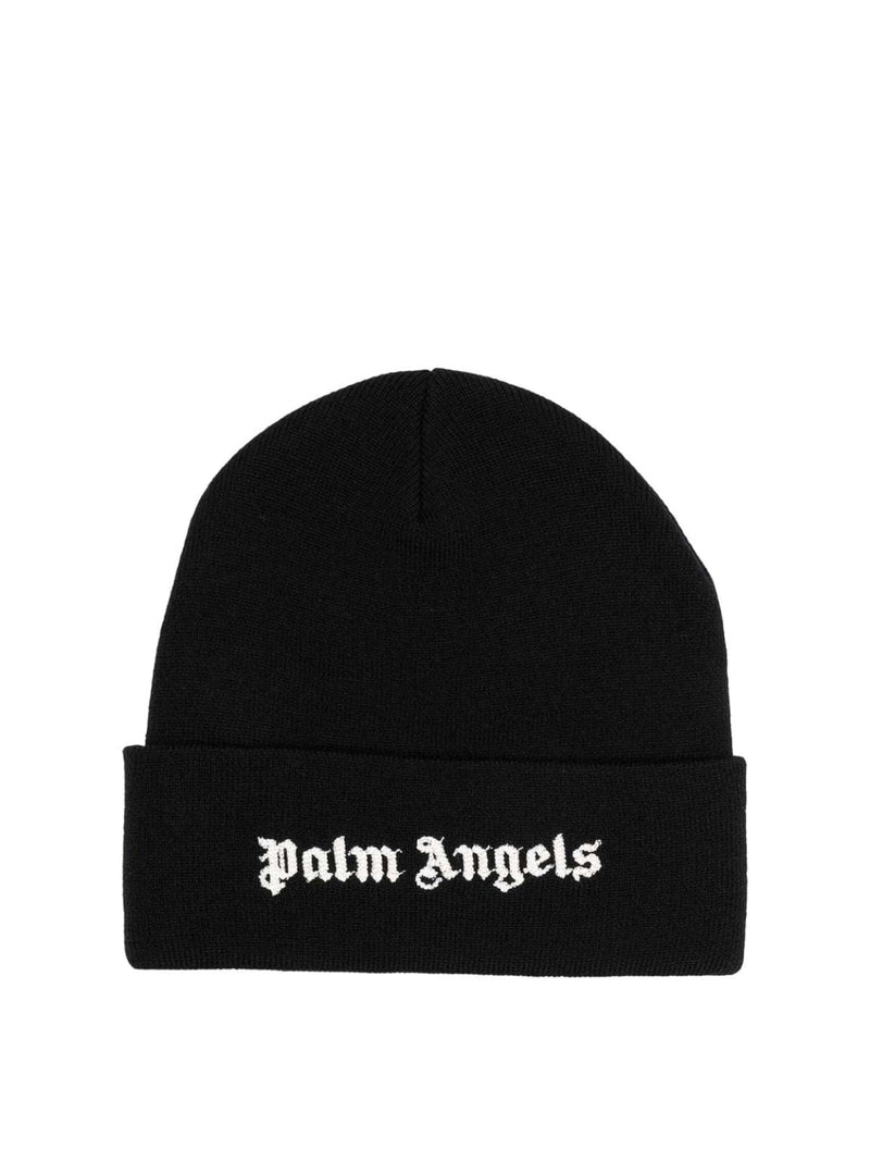 Palm Angels Pmlc022f23kni0011001 Classic Logo Beanie — Black Cotton Beanies