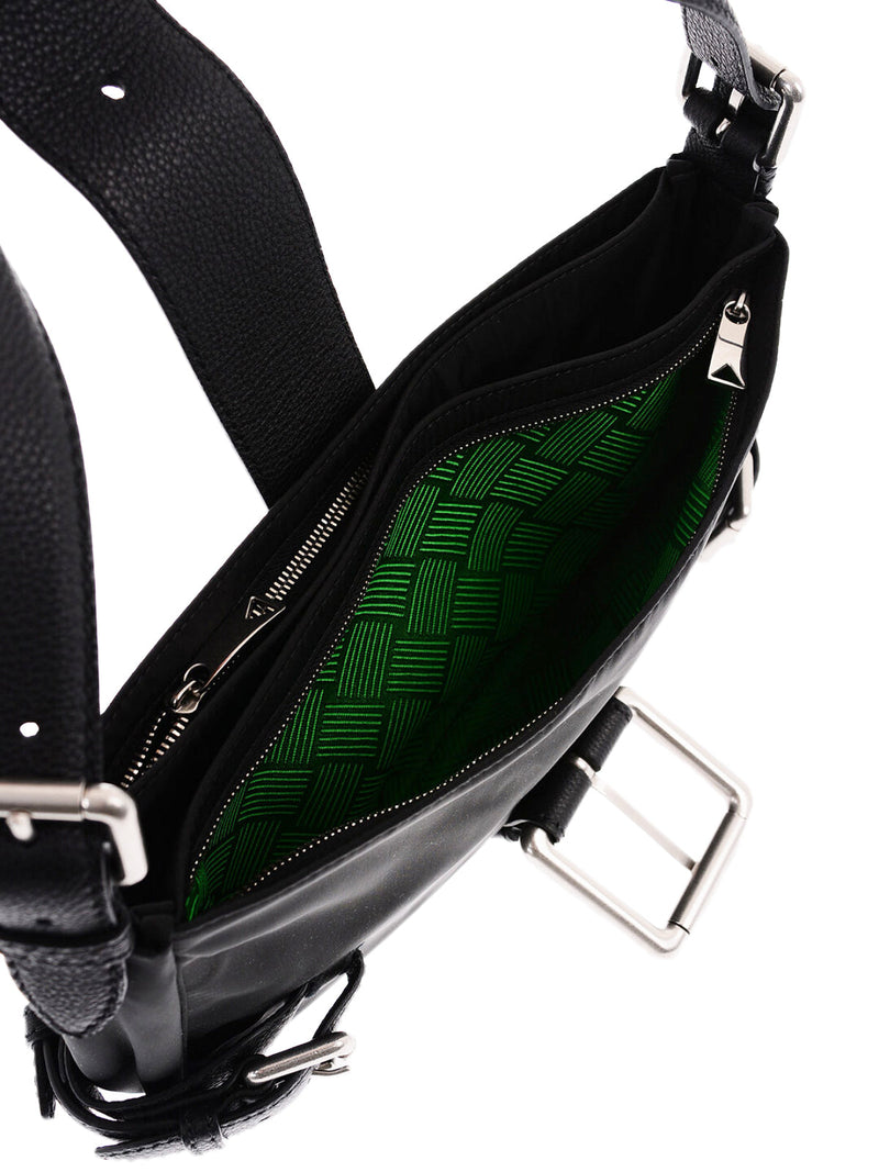Bottega Veneta Buckle-Strap Detail Shoulder Bag — Black Textile