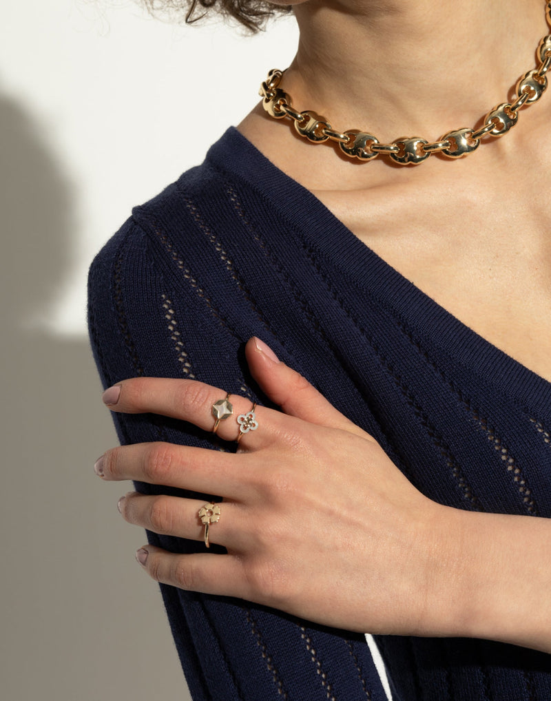 Tory Burch Logo Clover Ring — Gold Brass Rings
