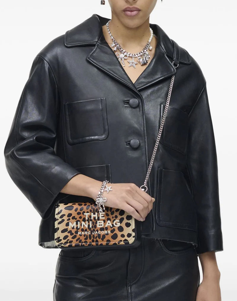 Marc Jacobs Animal-Print Leather Mini Bag — Beige
