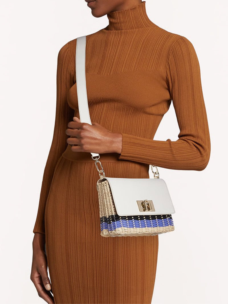 Furla Wicker And Leather Shoulder Bag — White
