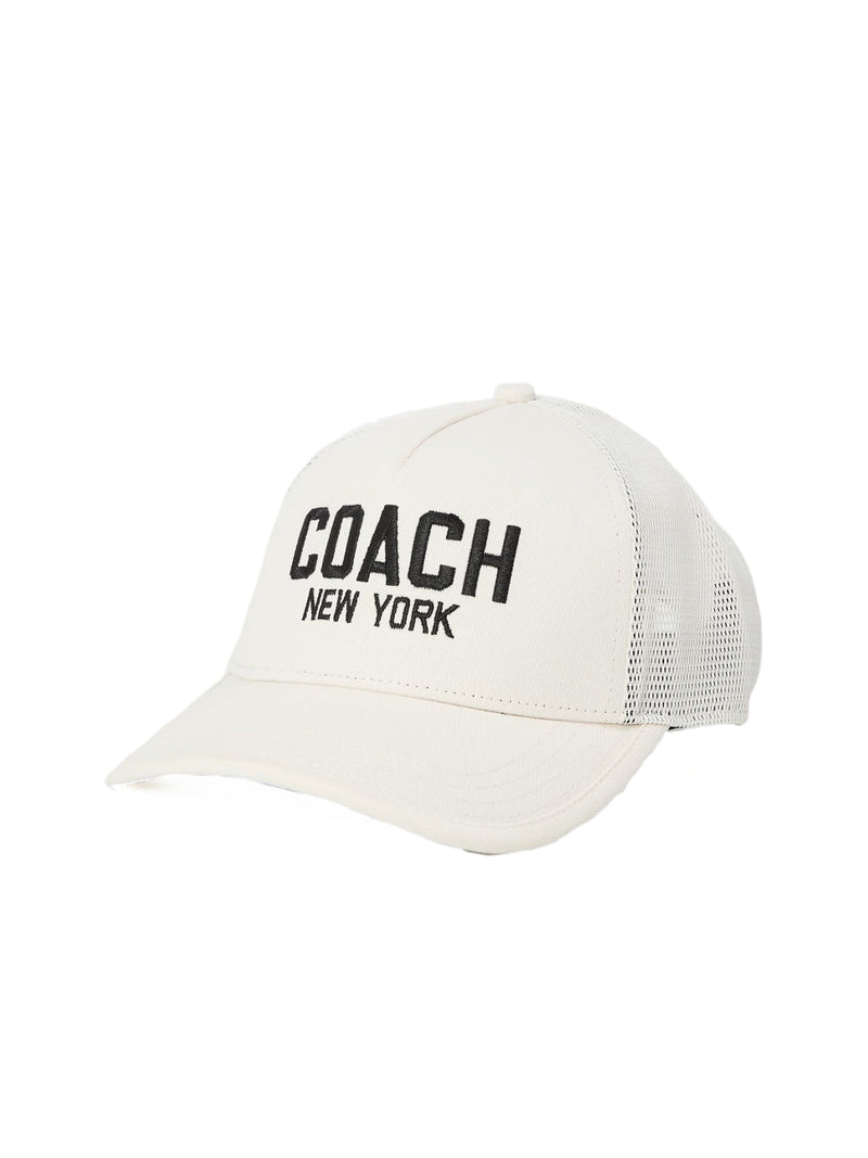 Coach Cu355chk Embroidered Logo Trucker Hat — White Cotton Baseball Caps