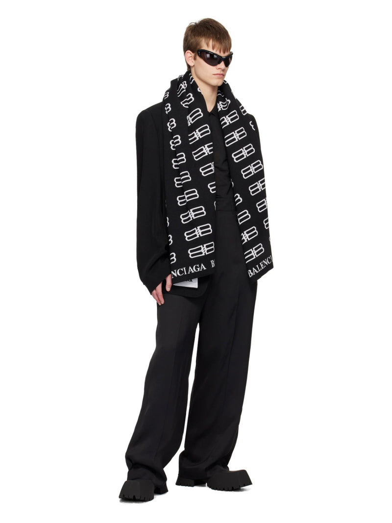 Balenciaga Bb Monogram Logo Blanket Scarf — Black Wool Scarfs