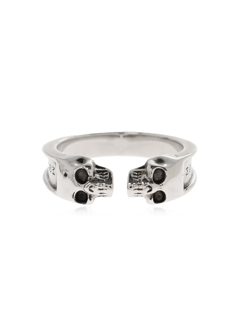 Alexander Mcqueen Twin Skull Ring — Silver Brass Rings