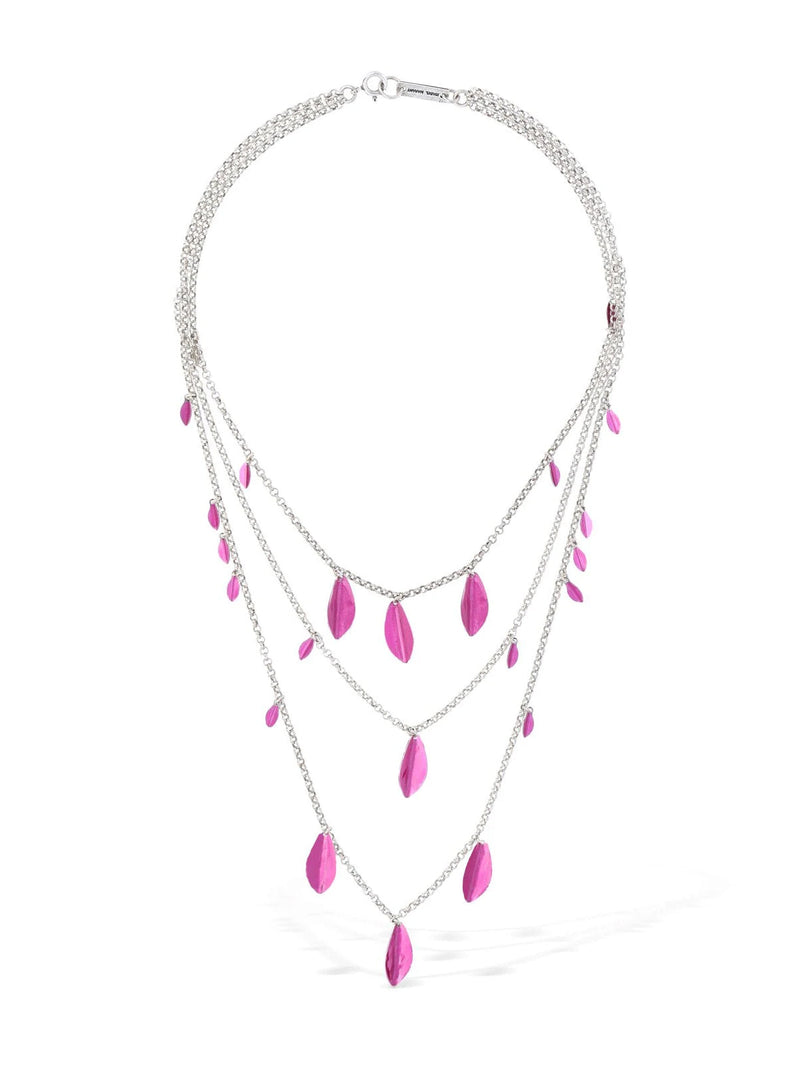 Isabel Marant Metal Leaf Charm Necklace — Pink Brass Necklaces