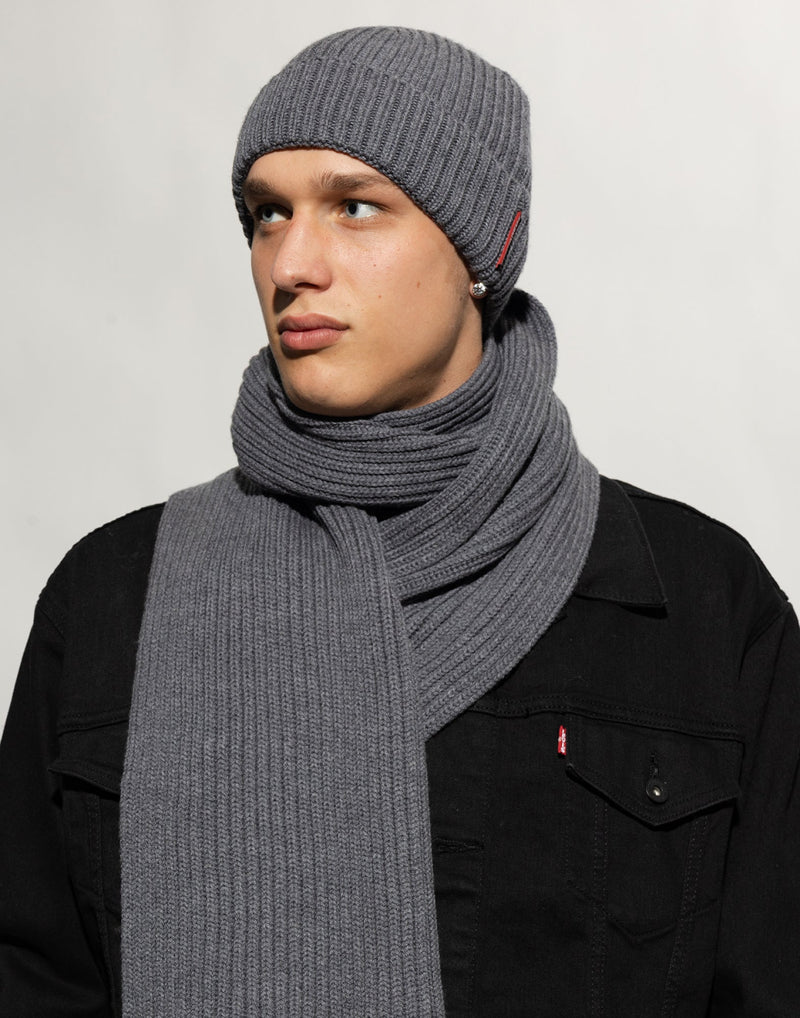 Dsquared2 Knm006501w067572122 Beanie And Scarf Set — Gray Wool Beanies