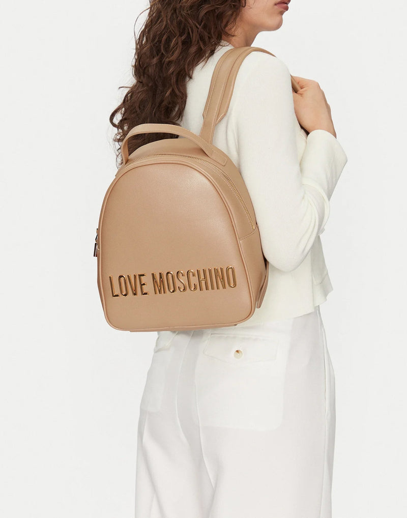 Moschino Logo Lettering Backpack — Beige Polyurethane