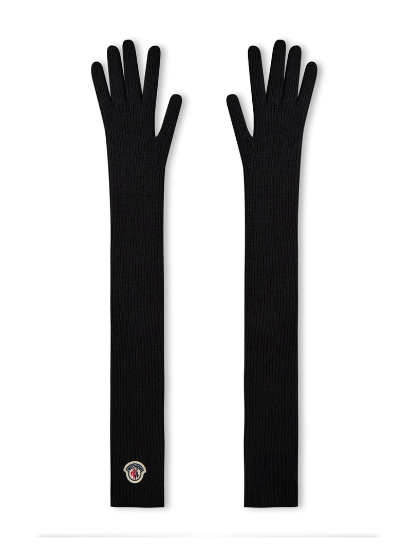 Moncler Logo Patch Virgin Wool Gloves — Black