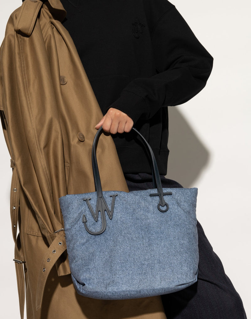 Jw Anderson Quilted Puffy Anchor Logo Tote Bag — Blue Textile