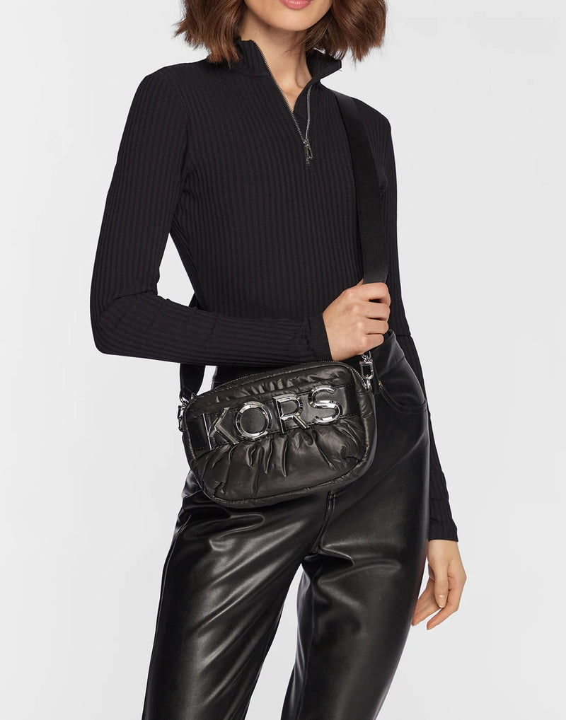 Michael Kors Leonie Crossbody Bag — Black Textile