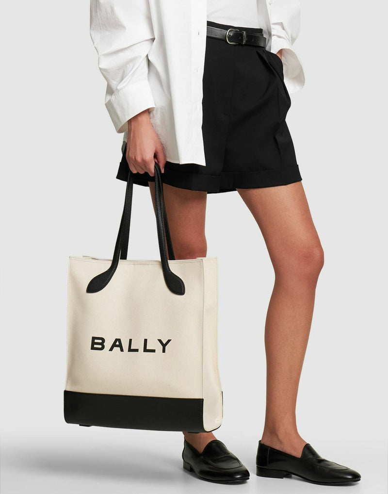 Bally Two-Tone Leather & Canvas Tote Bag — Beige Textile