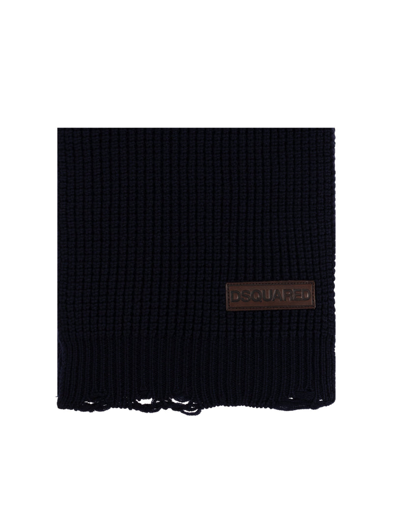 Dsquared2 Logo Patch Knit Wool Scarf — Navy Scarfs