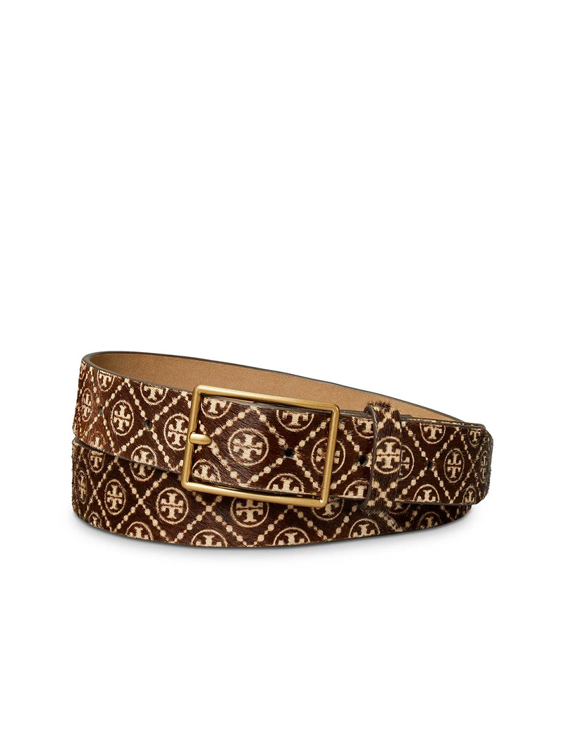 Tory Burch T Monogram Haircalf Belt — Brown Calf Hair