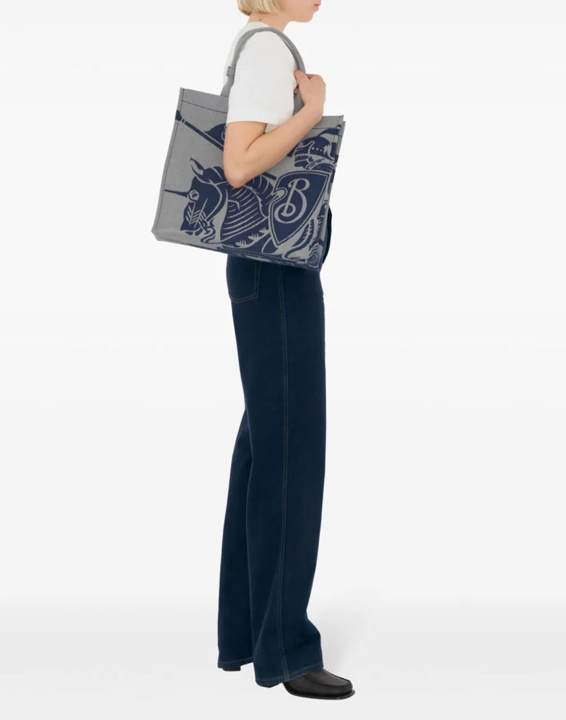 Burberry Ekd Knight Tote Bag — Gray Textile