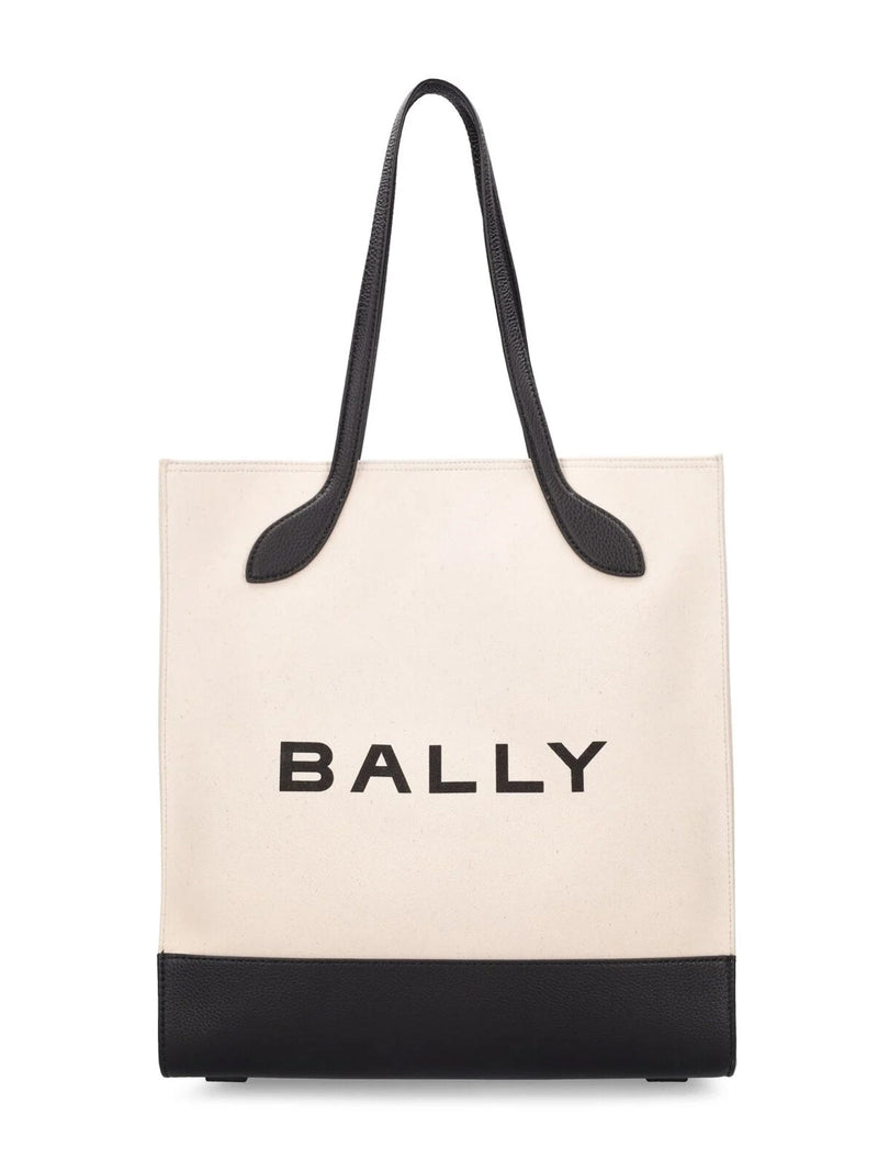 Bally Two-Tone Leather & Canvas Tote Bag — Beige Textile