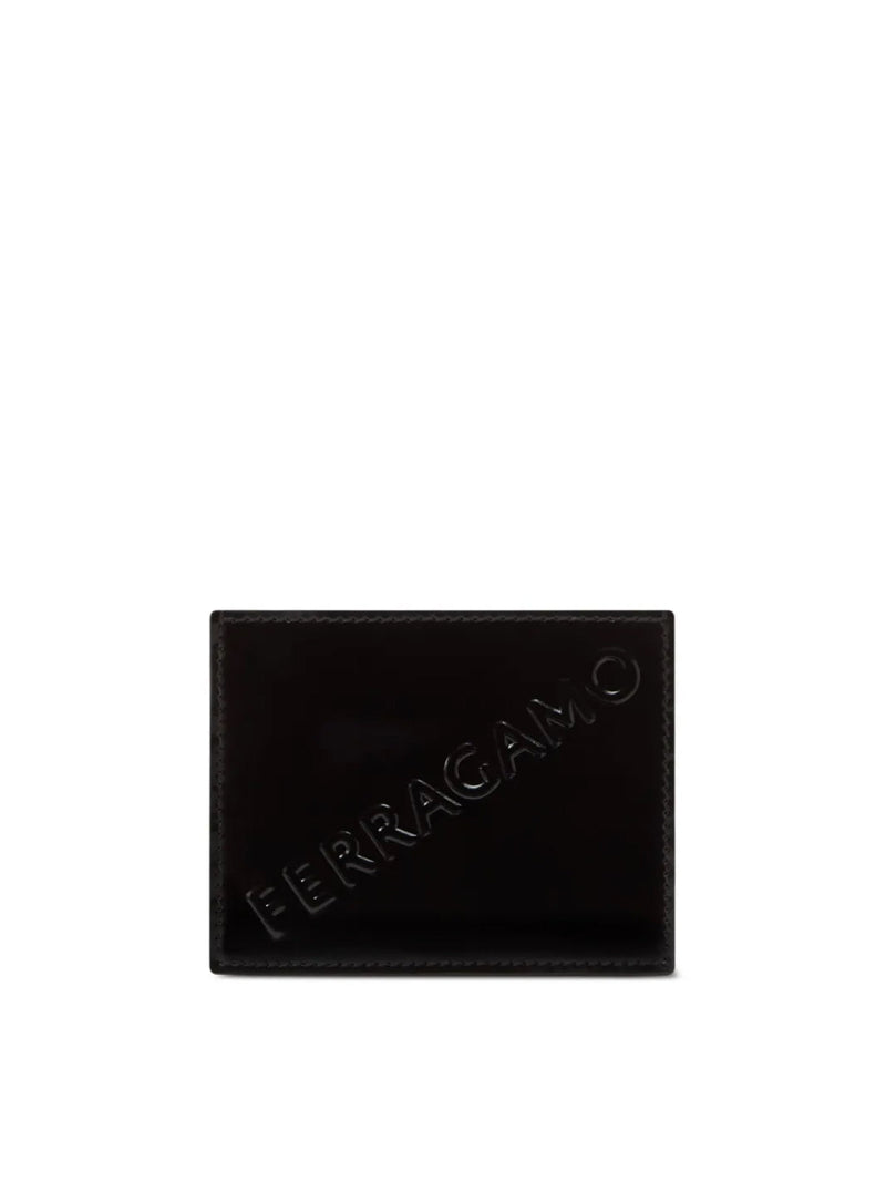 Ferragamo Diagonal Logo Leather Card Case — Black Wallet