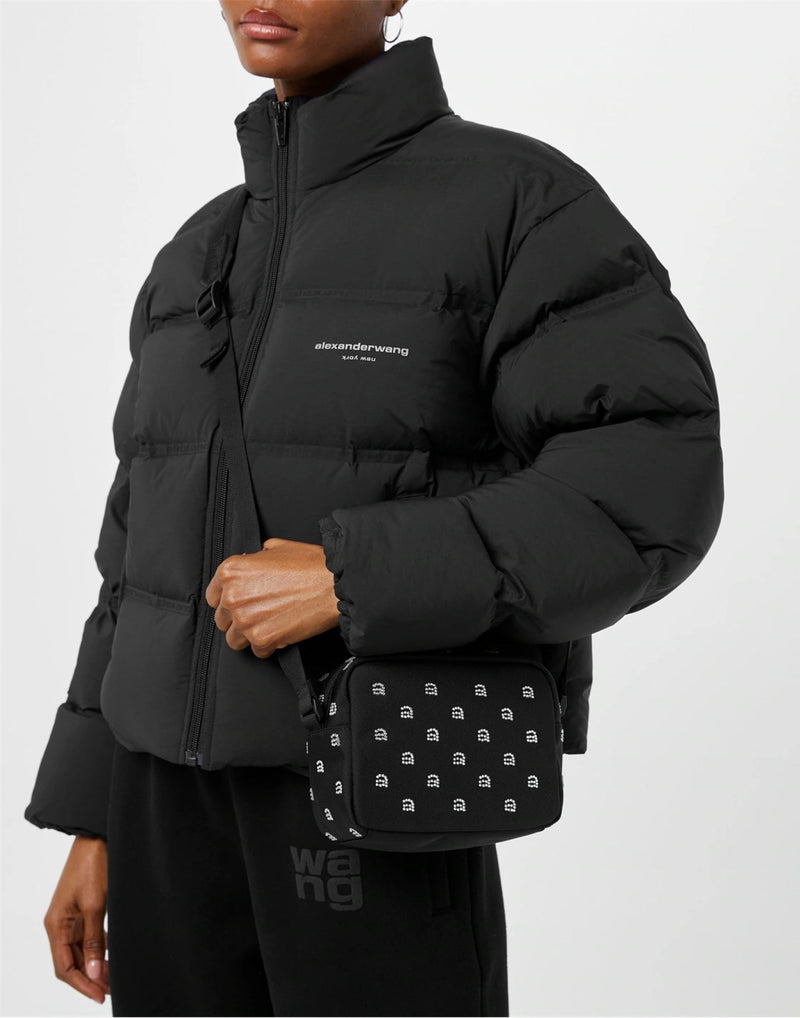 Alexander Wang Wangsport Crystal Logo Shoulder Bag — Black Textile