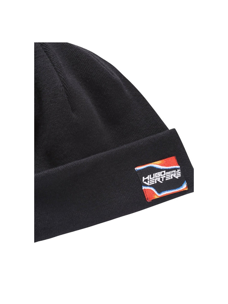 Hugo Boss 50464420001 Wool-Cotton Blend Beanie — Black Beanies
