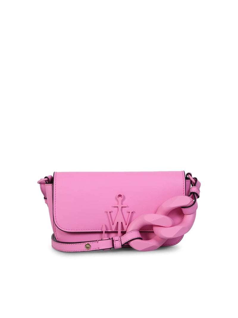 Jw Anderson Anchor Logo Chain Shoulder Bag — Pink Leather