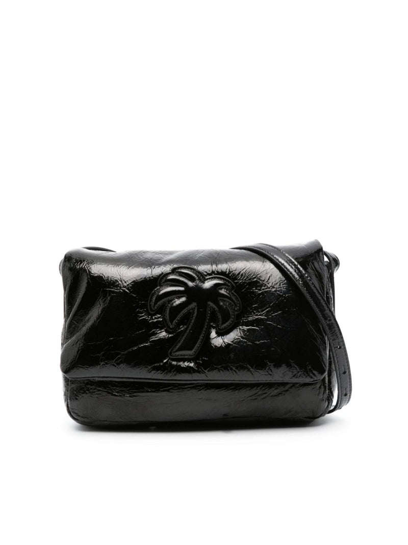 Palm Angels Logo-Embossed Leather Shoulder Bag — Black