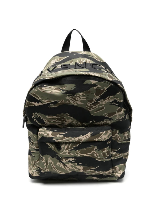 Givenchy Tiger-Stripe Camouflage Logo Backpack — Multicolor Polyester