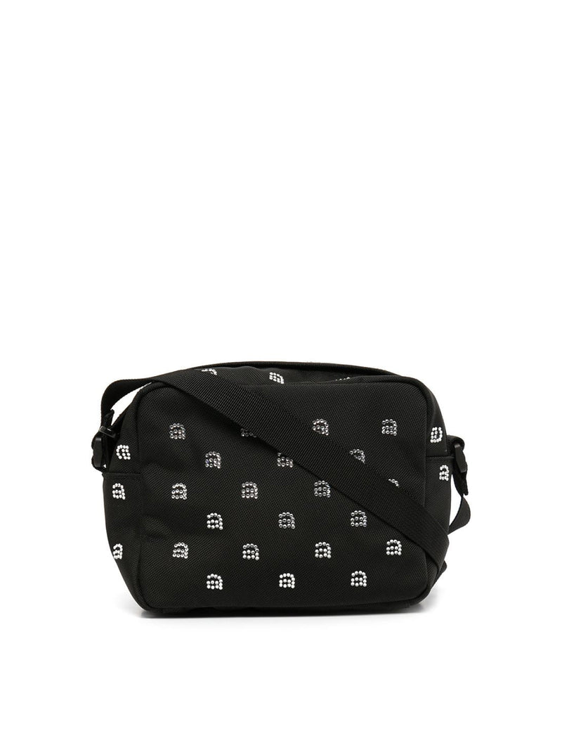 Alexander Wang Wangsport Crystal Logo Shoulder Bag — Black Textile