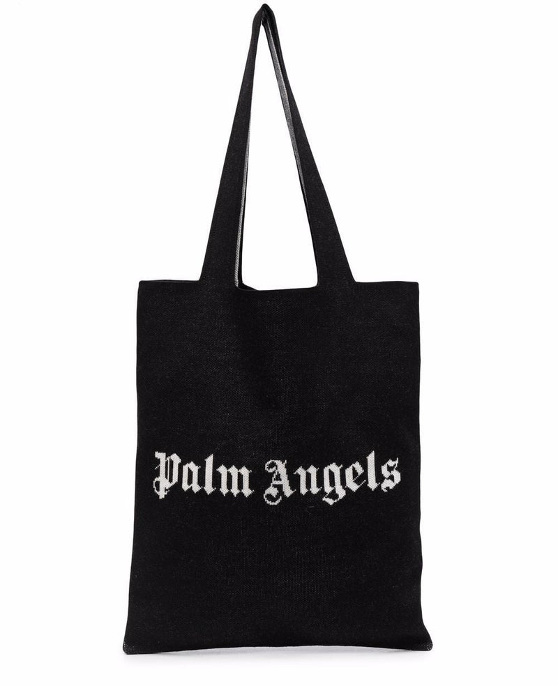 Palm Angels Knit Logo Tote Bag — Black Wool