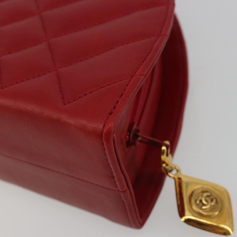 Chanel Vintage Chain Evening Mixed Quilt Lambskin Red Leather Bag