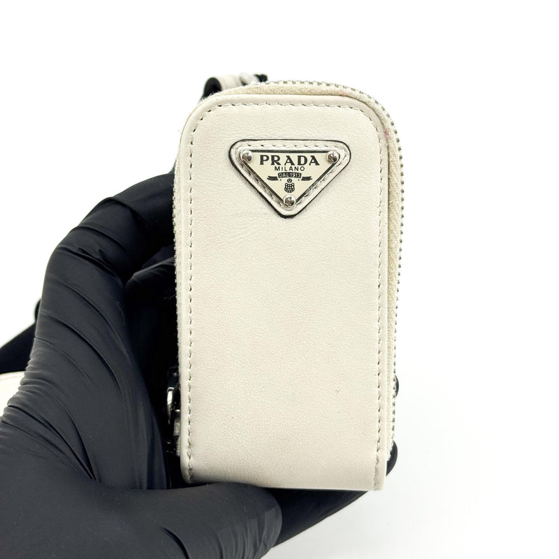 Prada Triangle Logo Zip Leather White Bag