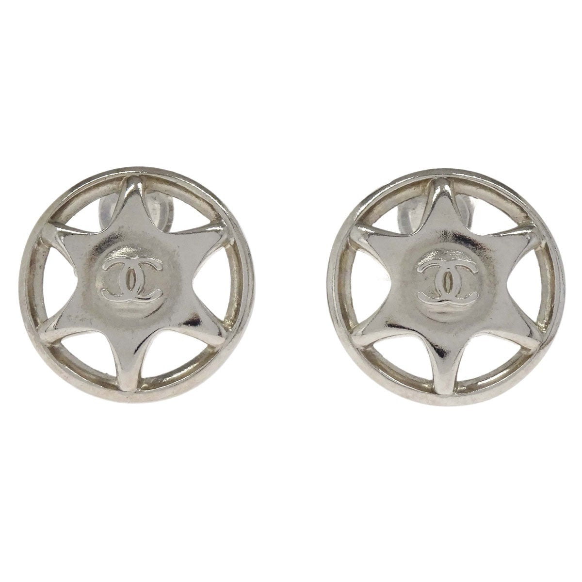 Chanel Vintage Cut-Out Cc Clip-On Metal Silver Silver_plated Bijoux