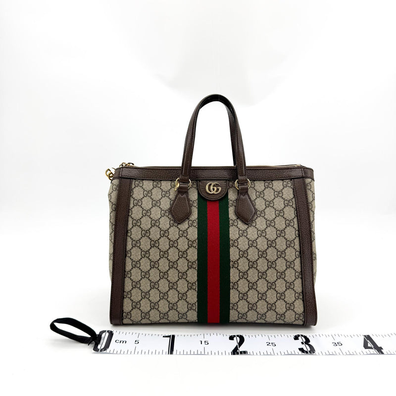 Gucci Ophidia Top Handle Gg Coated Canvas Brown Bag