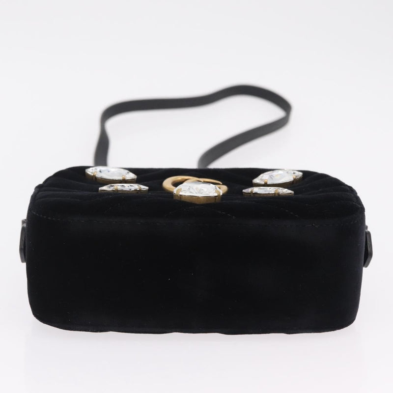 Gucci Gg Marmont Crystal Embellished Matelasse Velvet Black Bag