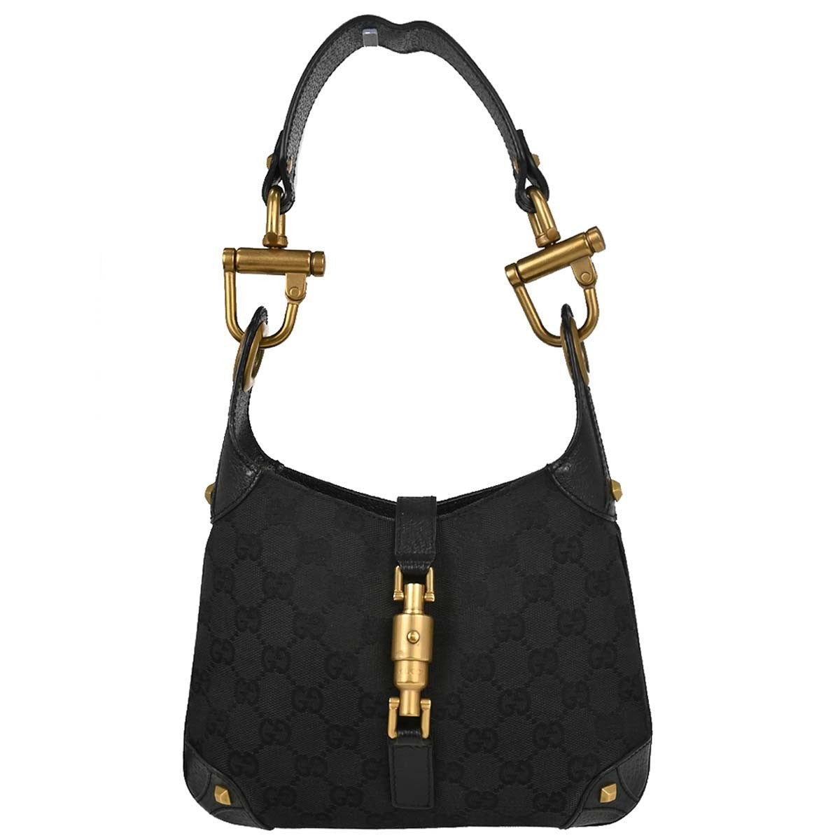 Gucci Piston Lock Jackie Hobo Gg Canvas Black