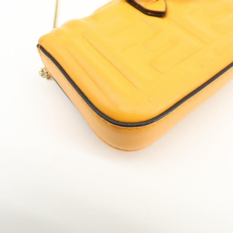 Fendi Chain Baguette Charm Zucca Embossed Leather Orange Bag