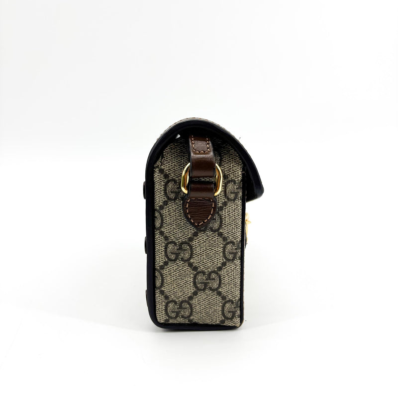 Gucci Horsebit 1955 Flap Gg Coated Canvas Brown Bag