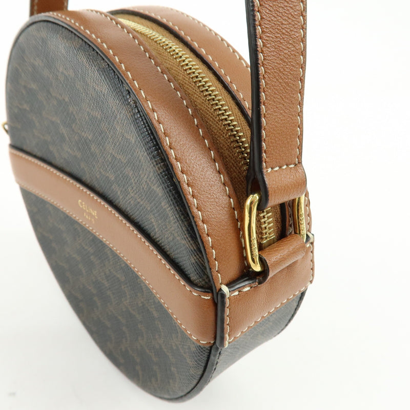 Celine Round Purse On Strap Triomphe Coated Canvas Brown Bag