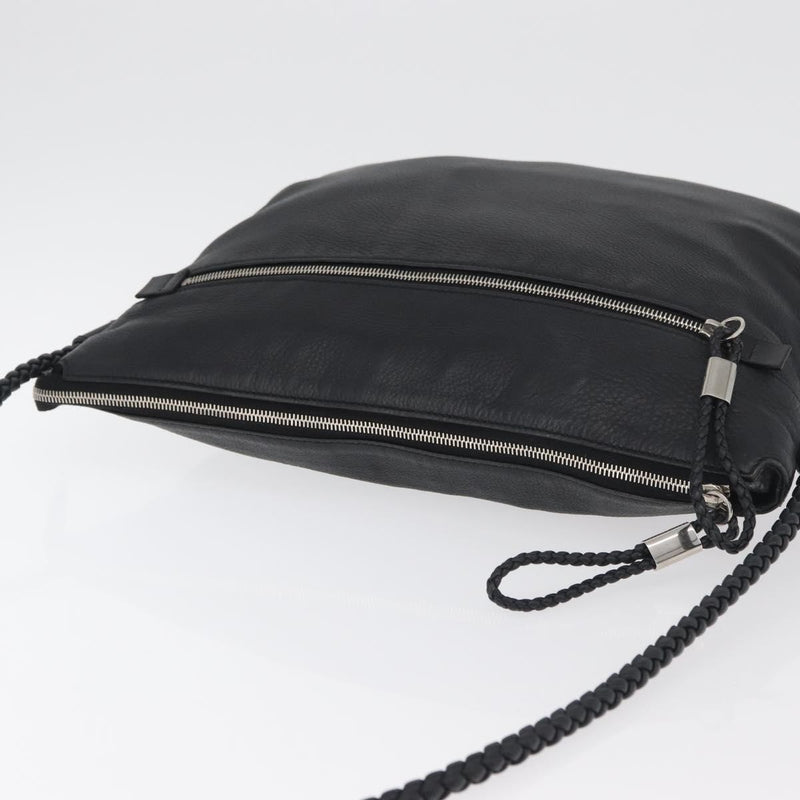 Gucci Braided Strap Zip Messenger Leather Black