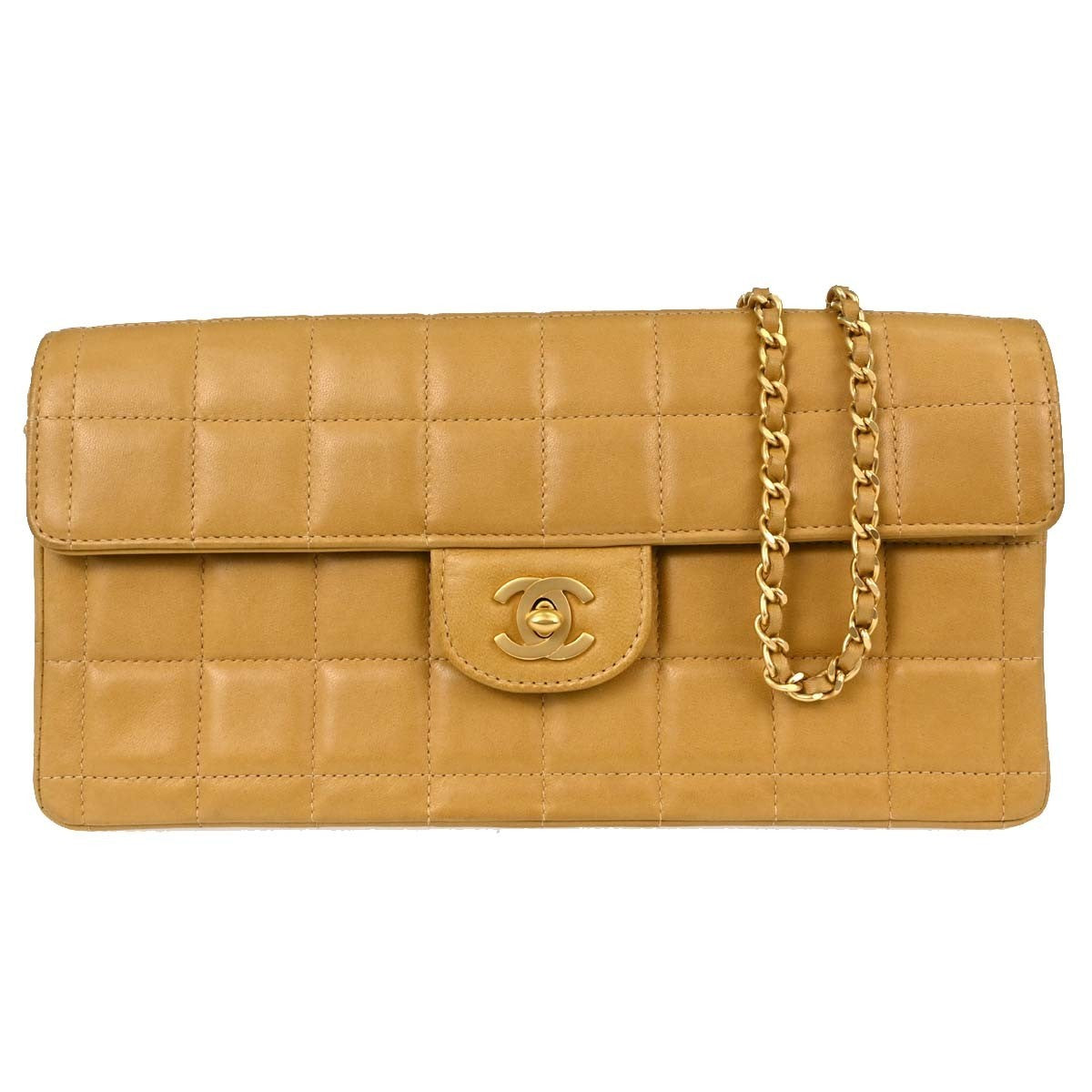 Chanel Chocolate Bar Flap Quilted Lambskin Beige Leather Bag