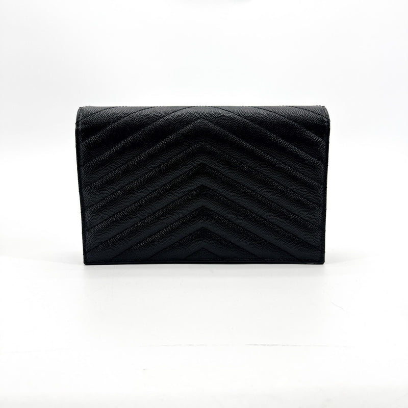 Saint Laurent Classic Monogram Wallet On Chain Matelasse Chevron Leather Black Bag