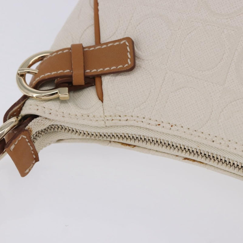 Salvatore Ferragamo Gancini Canvas And Leather White Bag